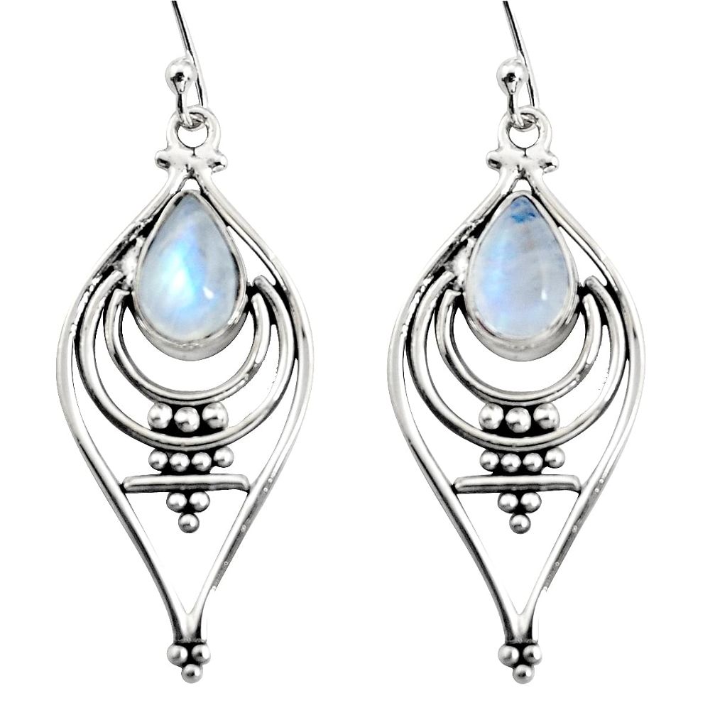 4.73cts natural rainbow moonstone 925 sterling silver dangle earrings r11079