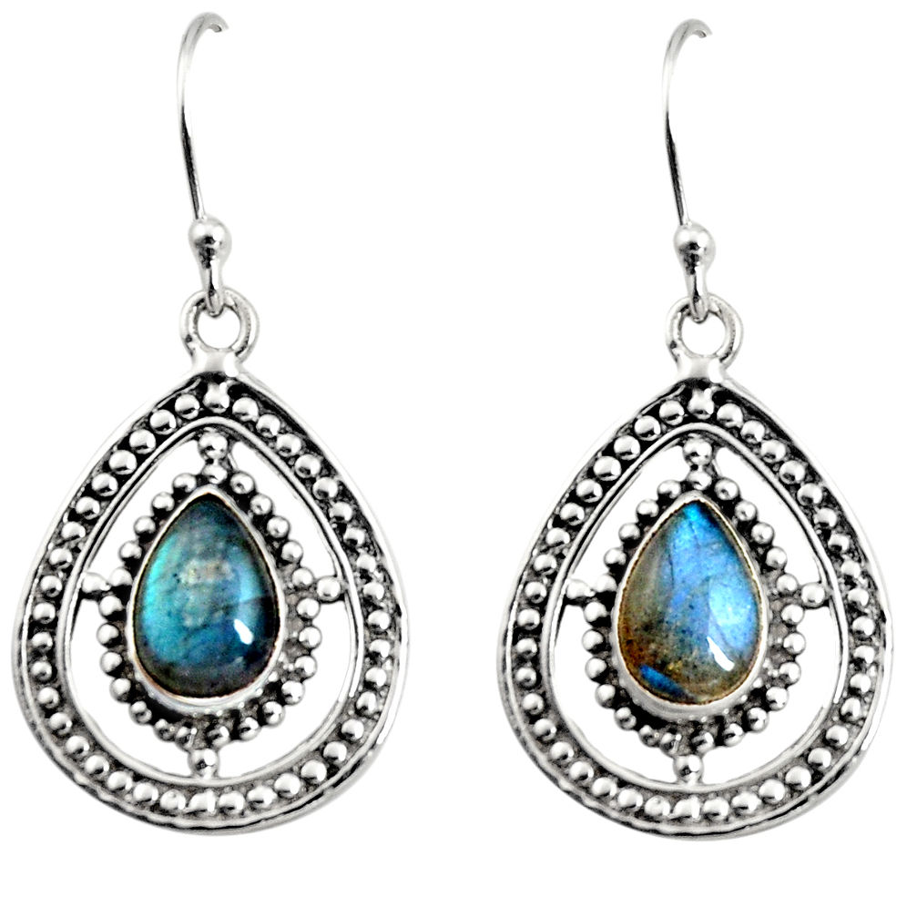 925 sterling silver 4.46cts natural blue labradorite dangle earrings r11087