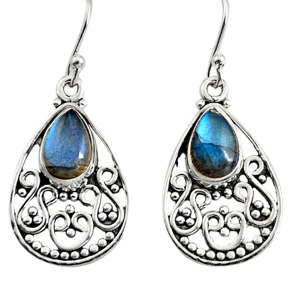 925 sterling silver 4.40cts natural blue labradorite dangle earrings r11094