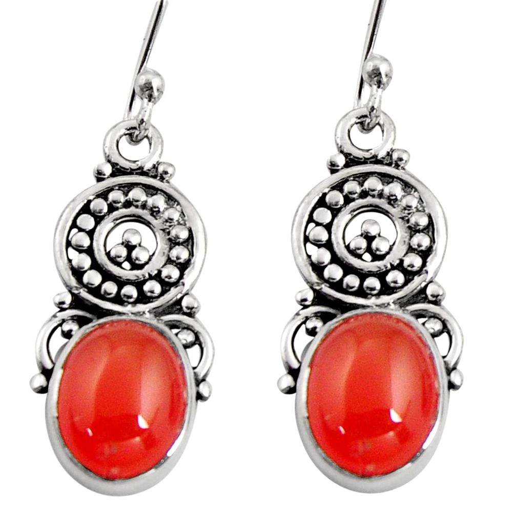 8.05cts natural orange cornelian (carnelian) 925 silver dangle earrings r11102