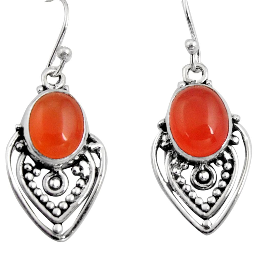 8.06cts natural orange cornelian (carnelian) 925 silver dangle earrings r11106