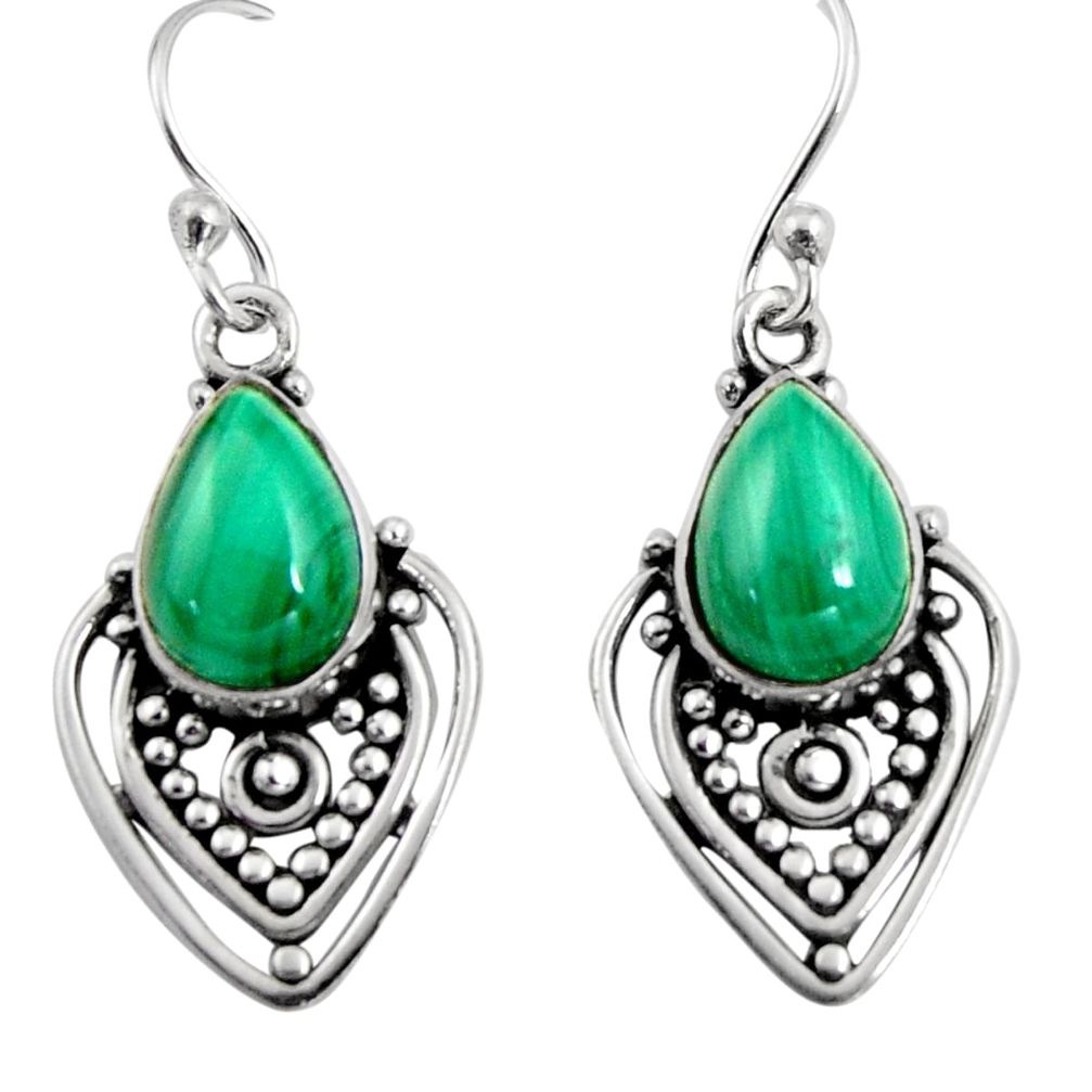 8.77cts natural green malachite (pilot's stone) silver dangle earrings r11107