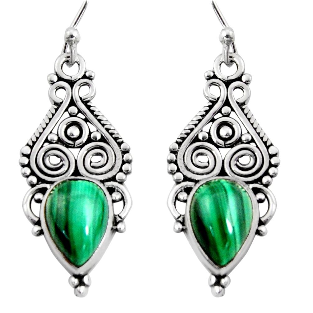 7.53cts natural green malachite (pilot's stone) silver dangle earrings r11109