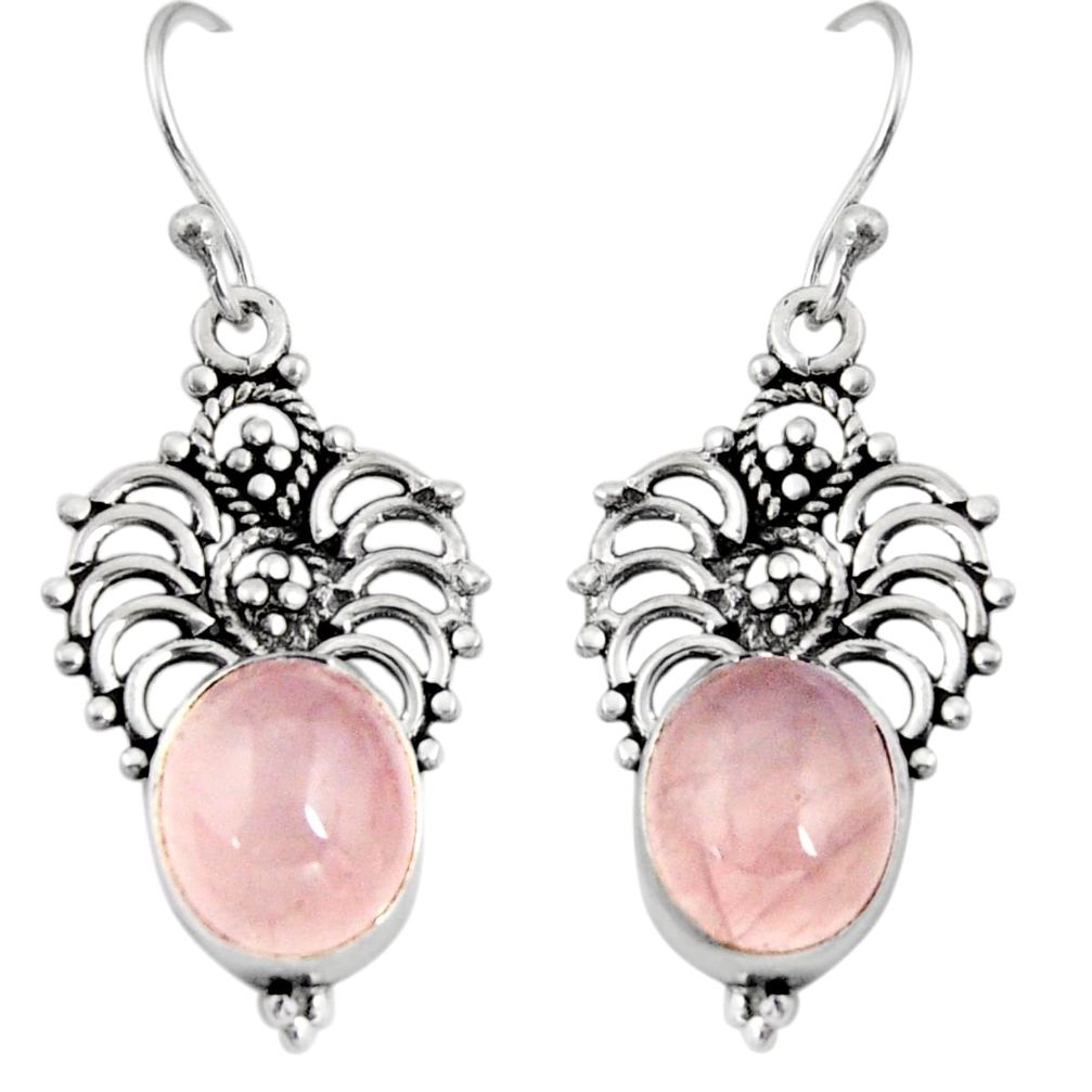 925 sterling silver 9.10cts natural pink rose quartz dangle earrings r11118