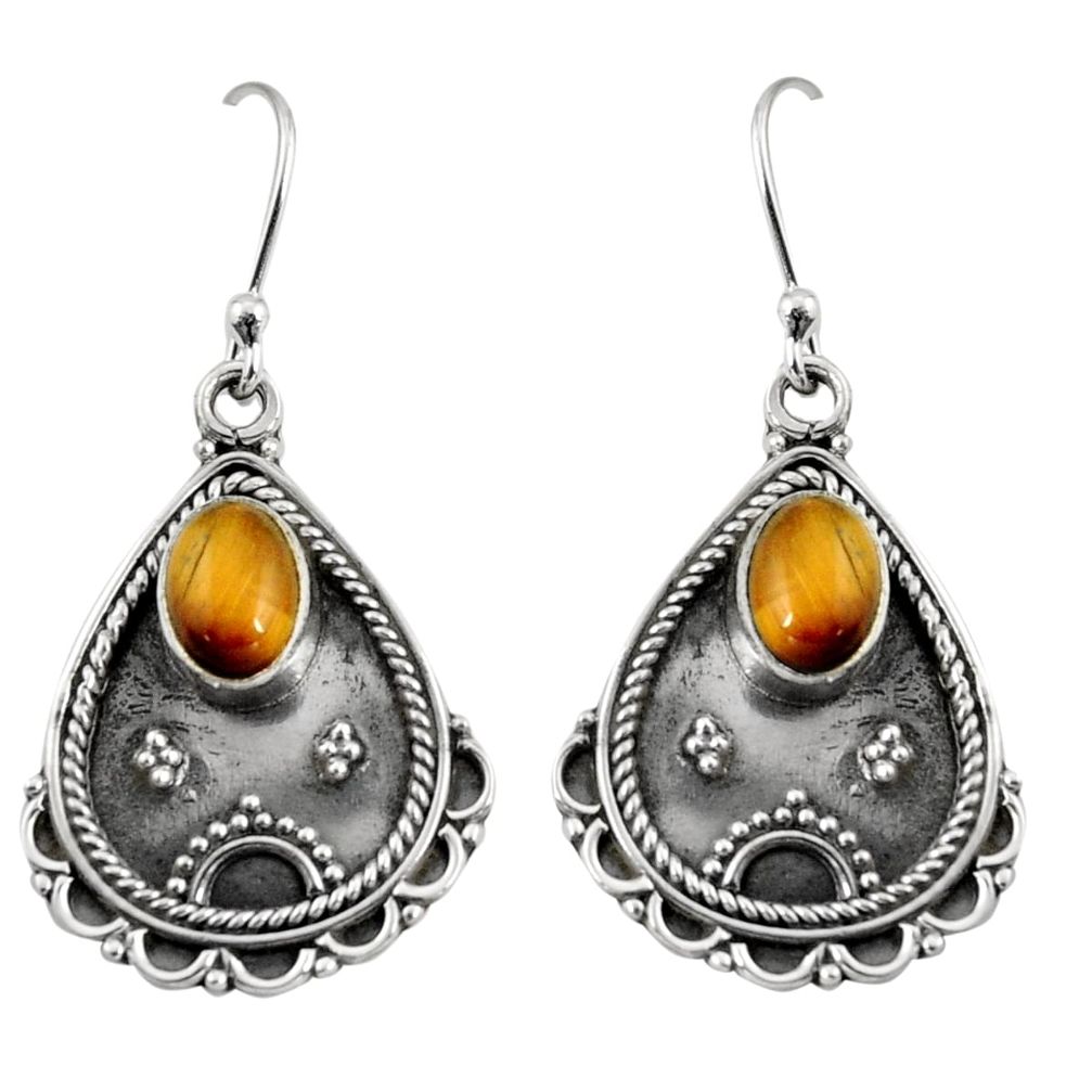 925 sterling silver 3.19cts natural brown tiger's eye dangle earrings r11123