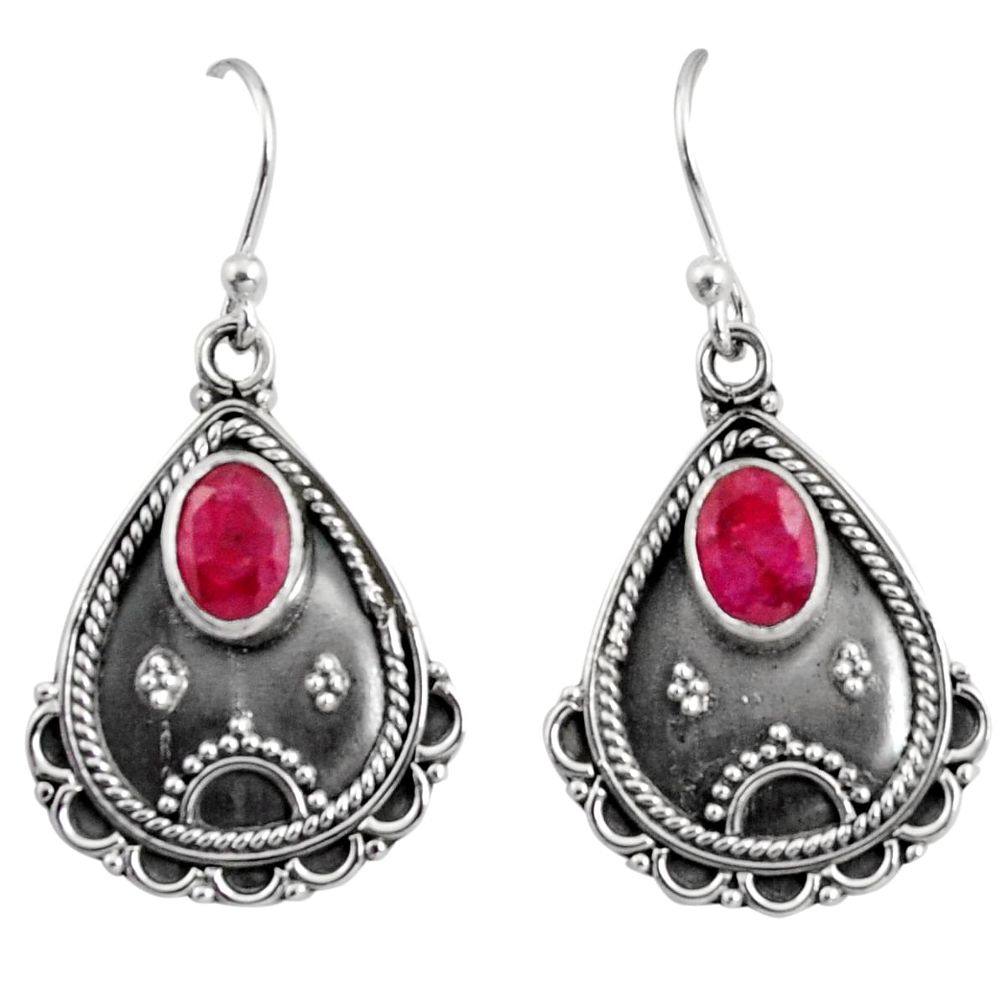 3.19cts natural red ruby 925 sterling silver dangle earrings jewelry r11124