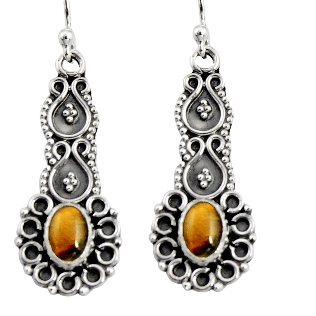 3.22cts natural brown tiger's eye 925 sterling silver dangle earrings r11133