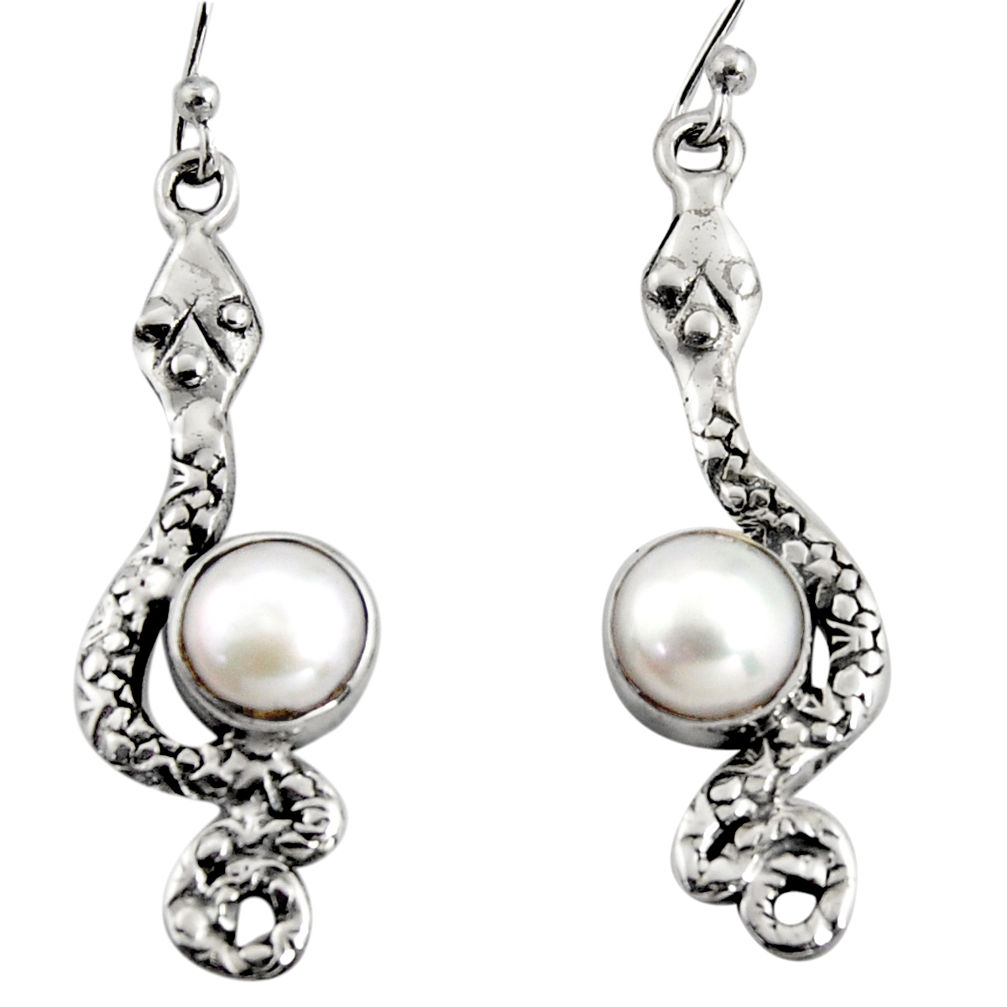 4.47cts natural white pearl 925 sterling silver snake earrings jewelry r11141
