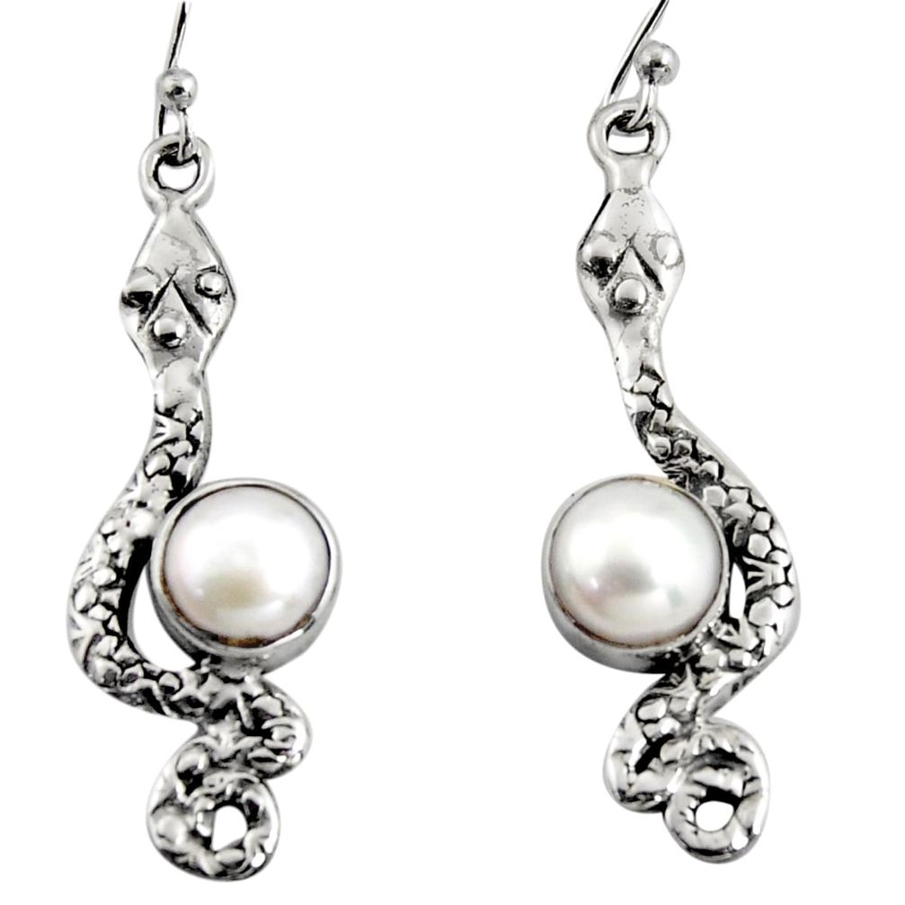 4.70cts natural white pearl 925 sterling silver snake earrings jewelry r11142