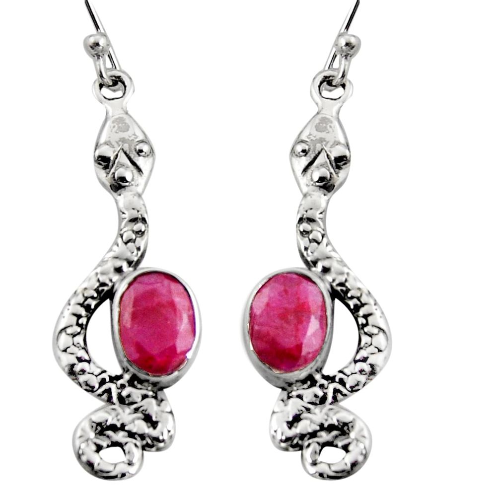 4.46cts natural red ruby 925 sterling silver snake earrings jewelry r11143