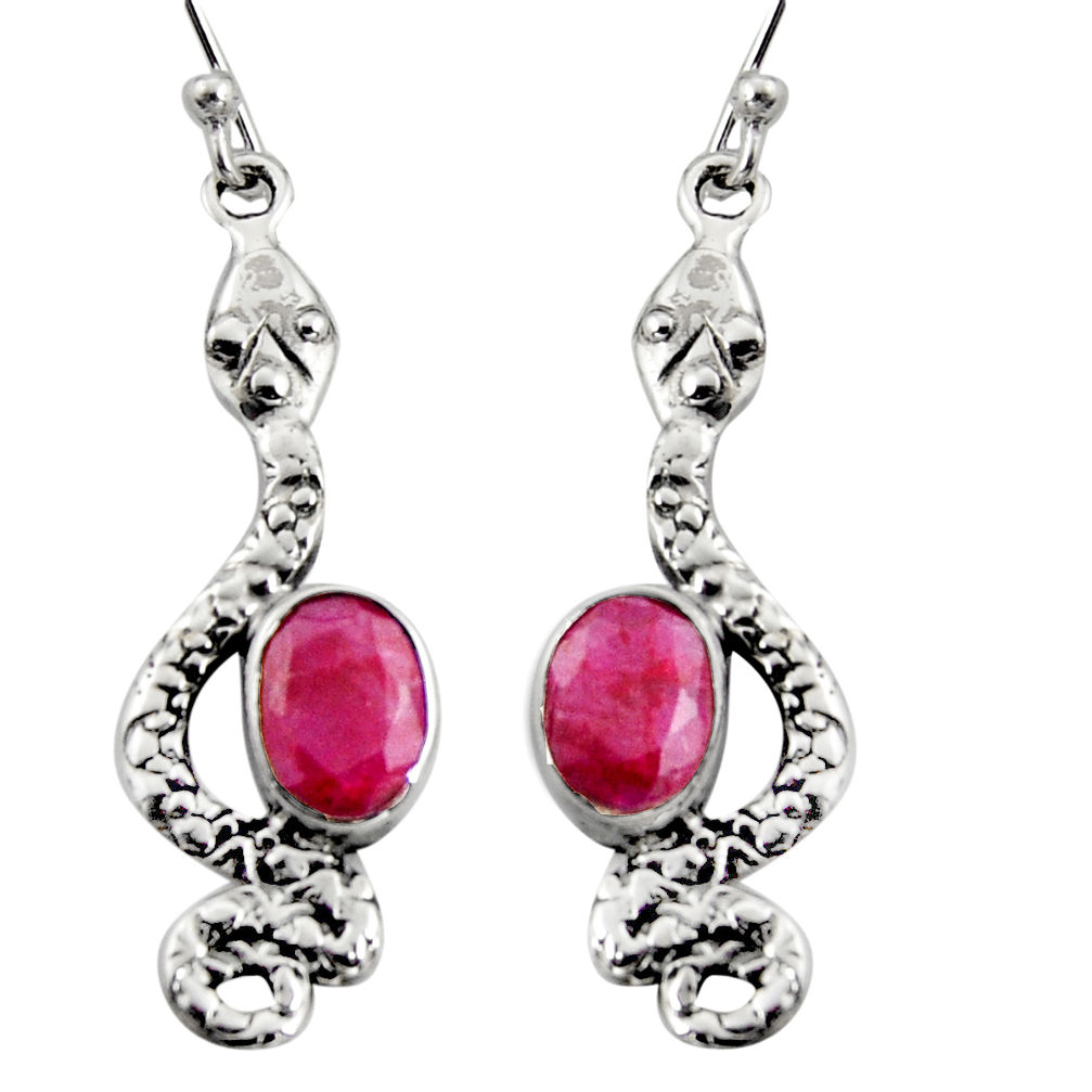 925 sterling silver 4.47cts natural red ruby snake earrings jewelry r11144