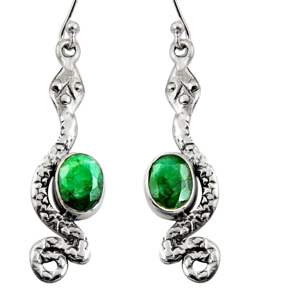 4.42cts natural green emerald 925 sterling silver snake earrings jewelry r11145