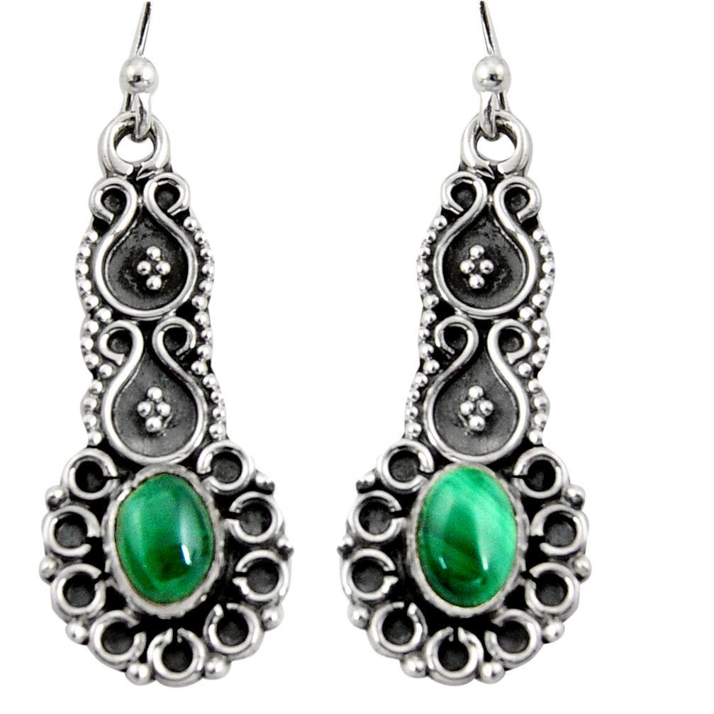 3.01cts natural green malachite (pilot's stone) 925 silver snake earrings r11155