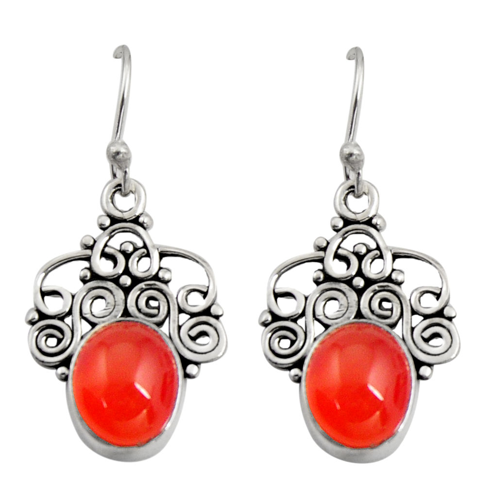 8.80cts natural orange cornelian (carnelian) 925 silver snake earrings r11158