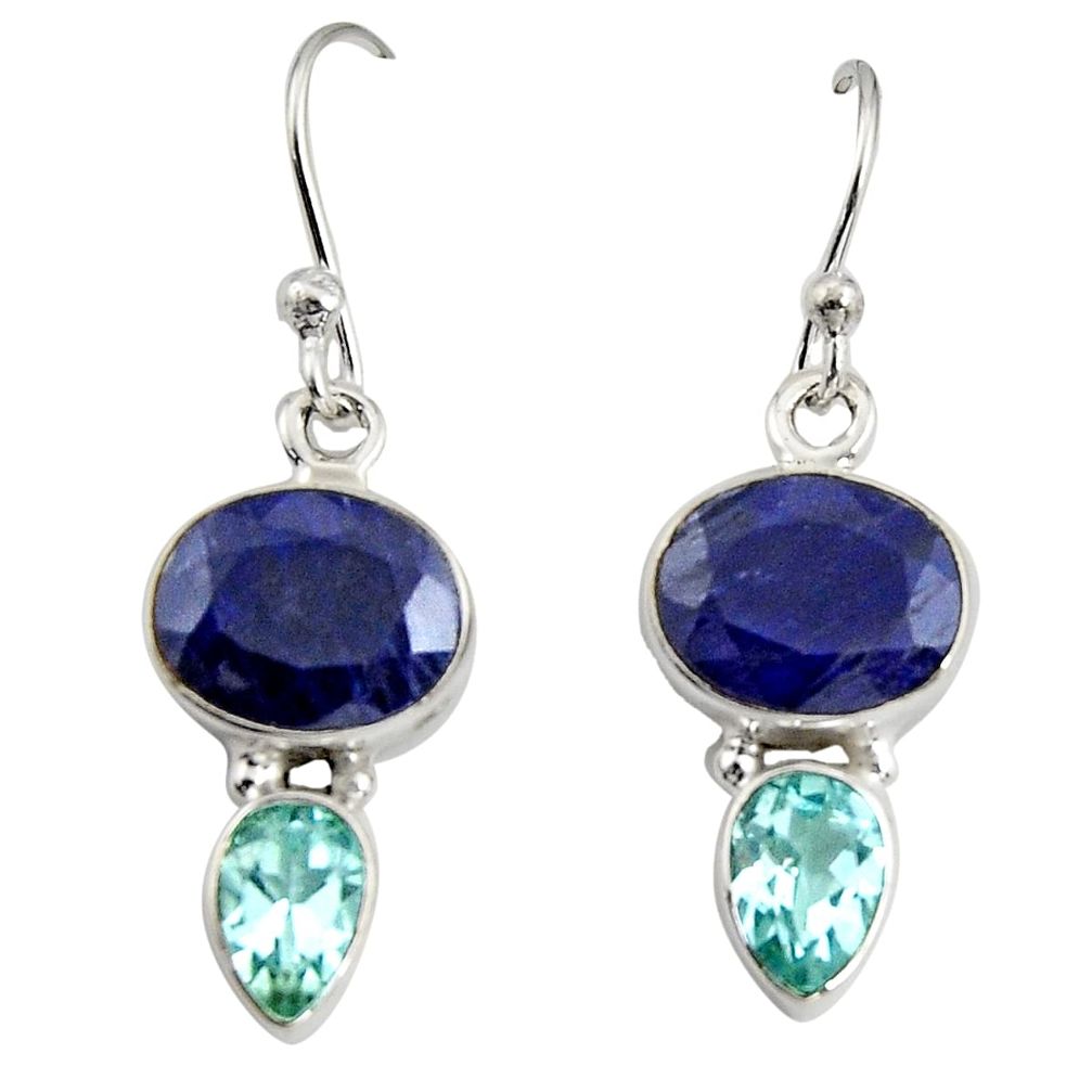 9.61cts natural blue sapphire topaz 925 sterling silver dangle earrings r11213