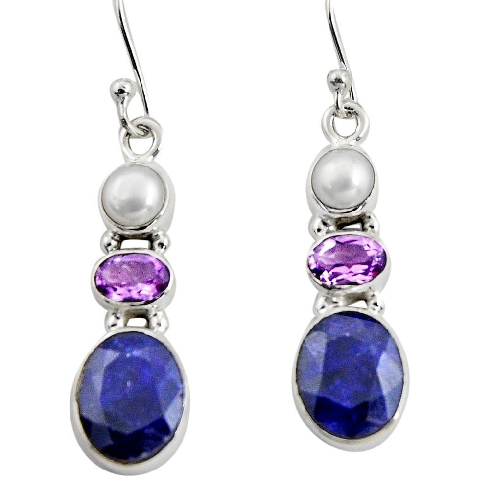 11.23cts natural blue sapphire amethyst 925 silver dangle earrings r11215
