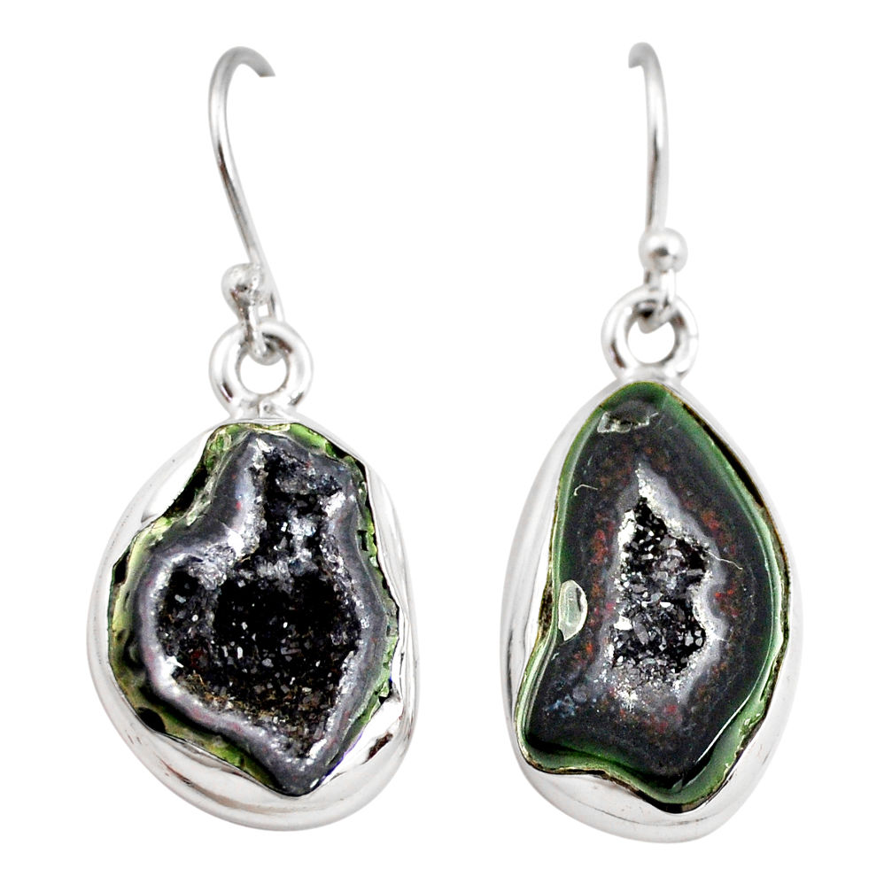 11.21cts natural brown geode druzy 925 sterling silver dangle earrings r12047