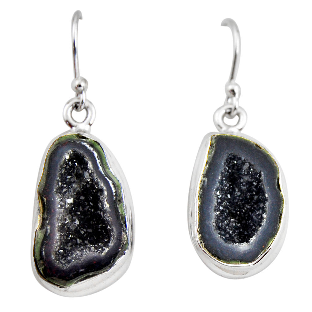 925 sterling silver 11.66cts natural brown geode druzy dangle earrings r12052