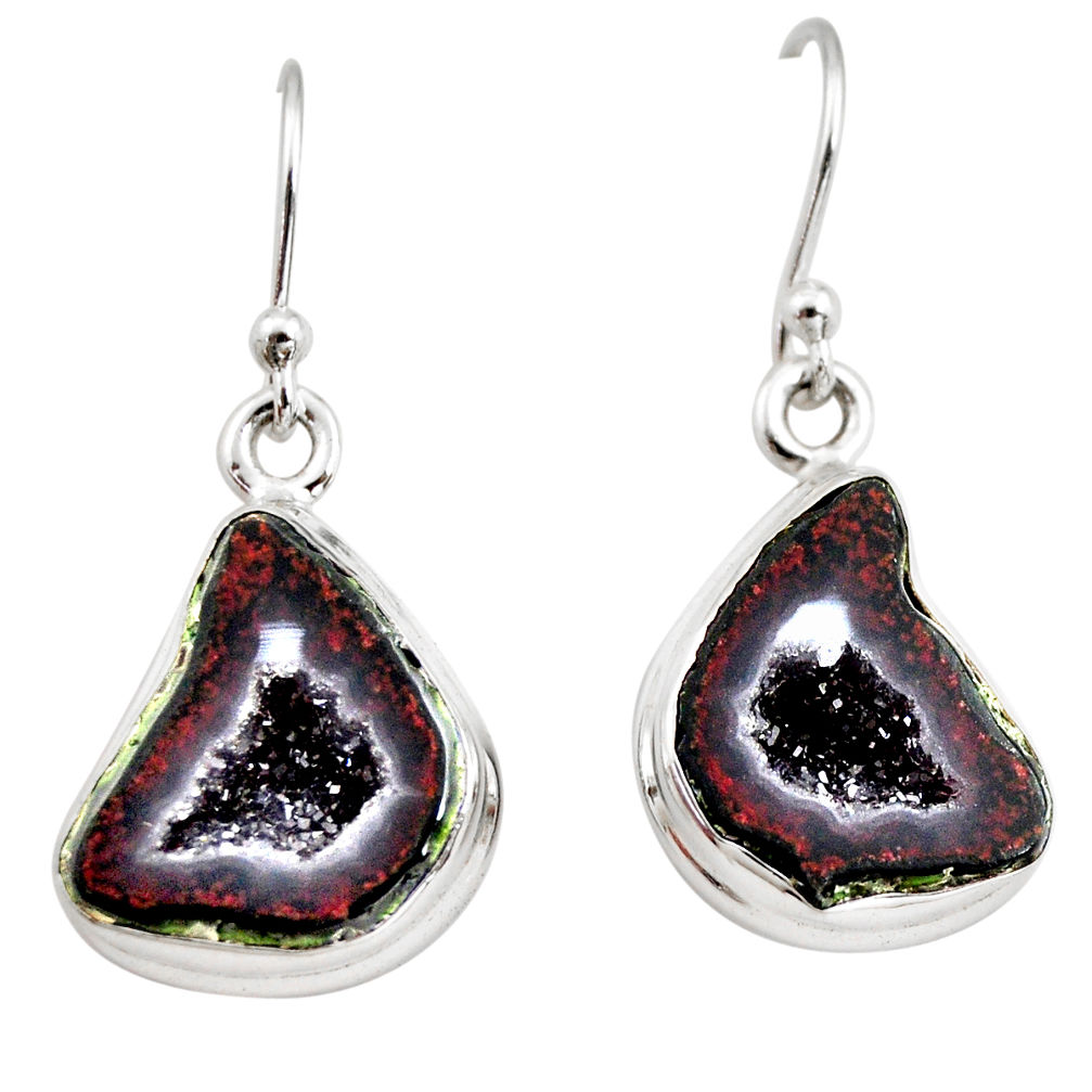 10.78cts natural brown geode druzy 925 sterling silver dangle earrings r12058