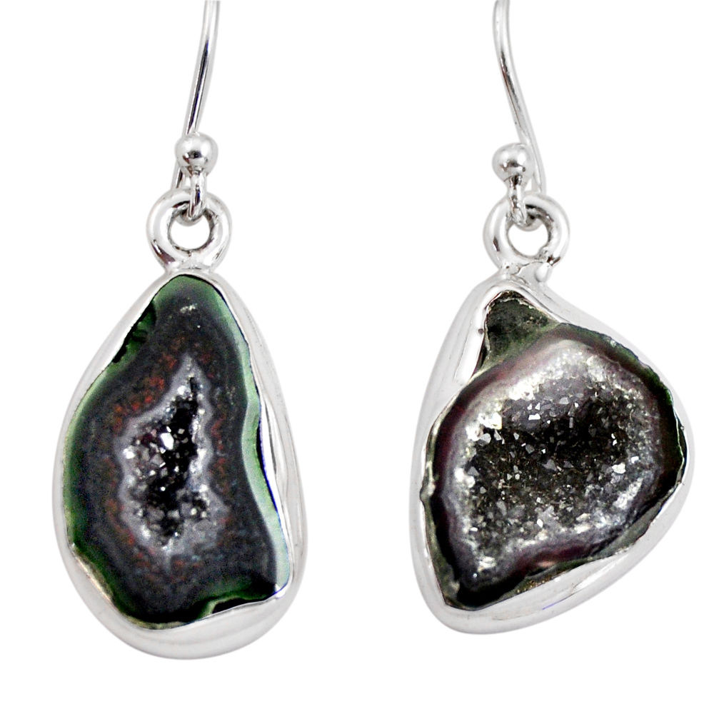 925 sterling silver 10.31cts natural brown geode druzy dangle earrings r12059