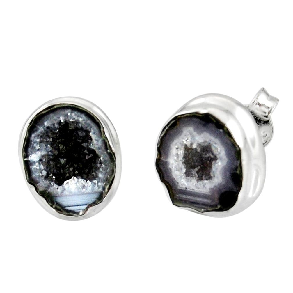 9.86cts natural brown geode druzy 925 sterling silver stud earrings r12066