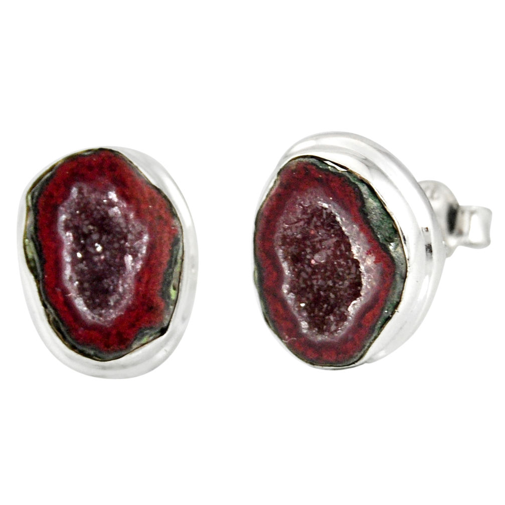 9.47cts natural brown geode druzy 925 sterling silver stud earrings r12068