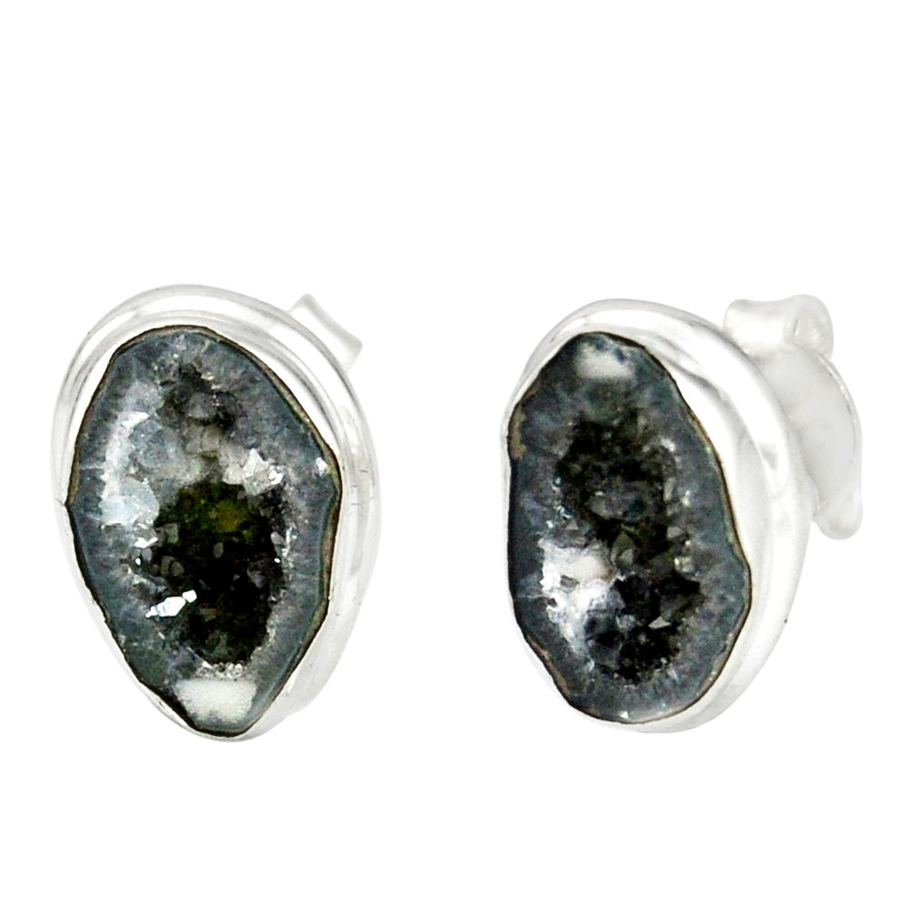 7.00cts natural brown geode druzy 925 sterling silver stud earrings r12070