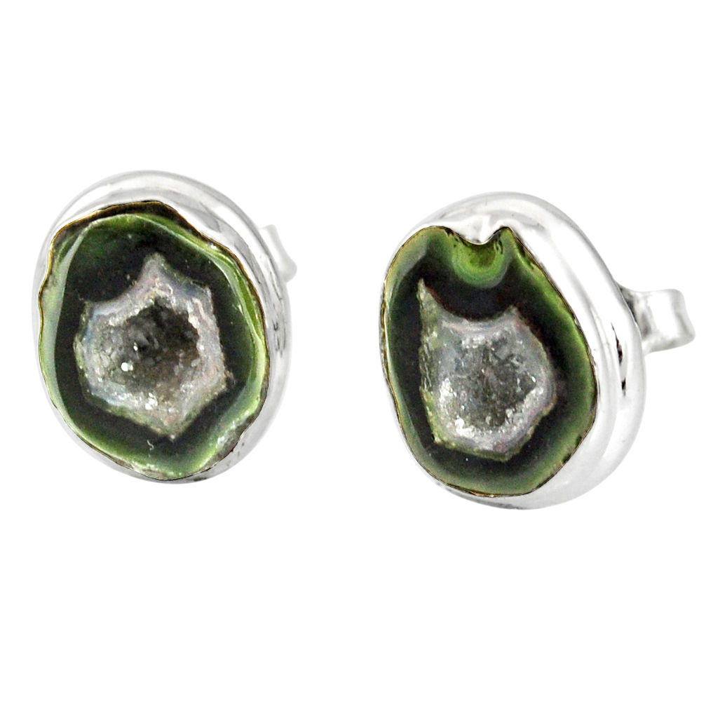 9.05cts natural brown geode druzy 925 sterling silver stud earrings r12079