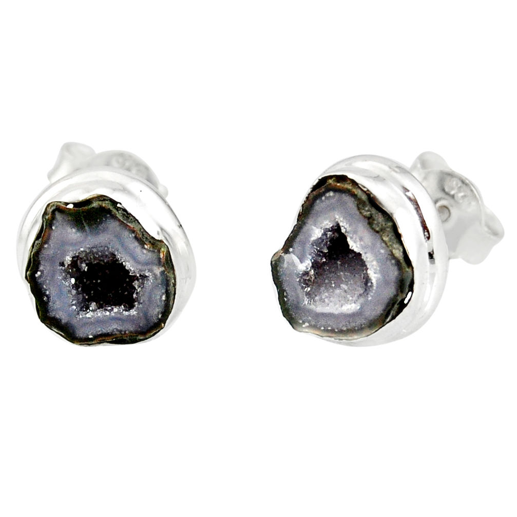 7.67cts natural brown geode druzy 925 sterling silver stud earrings r12088