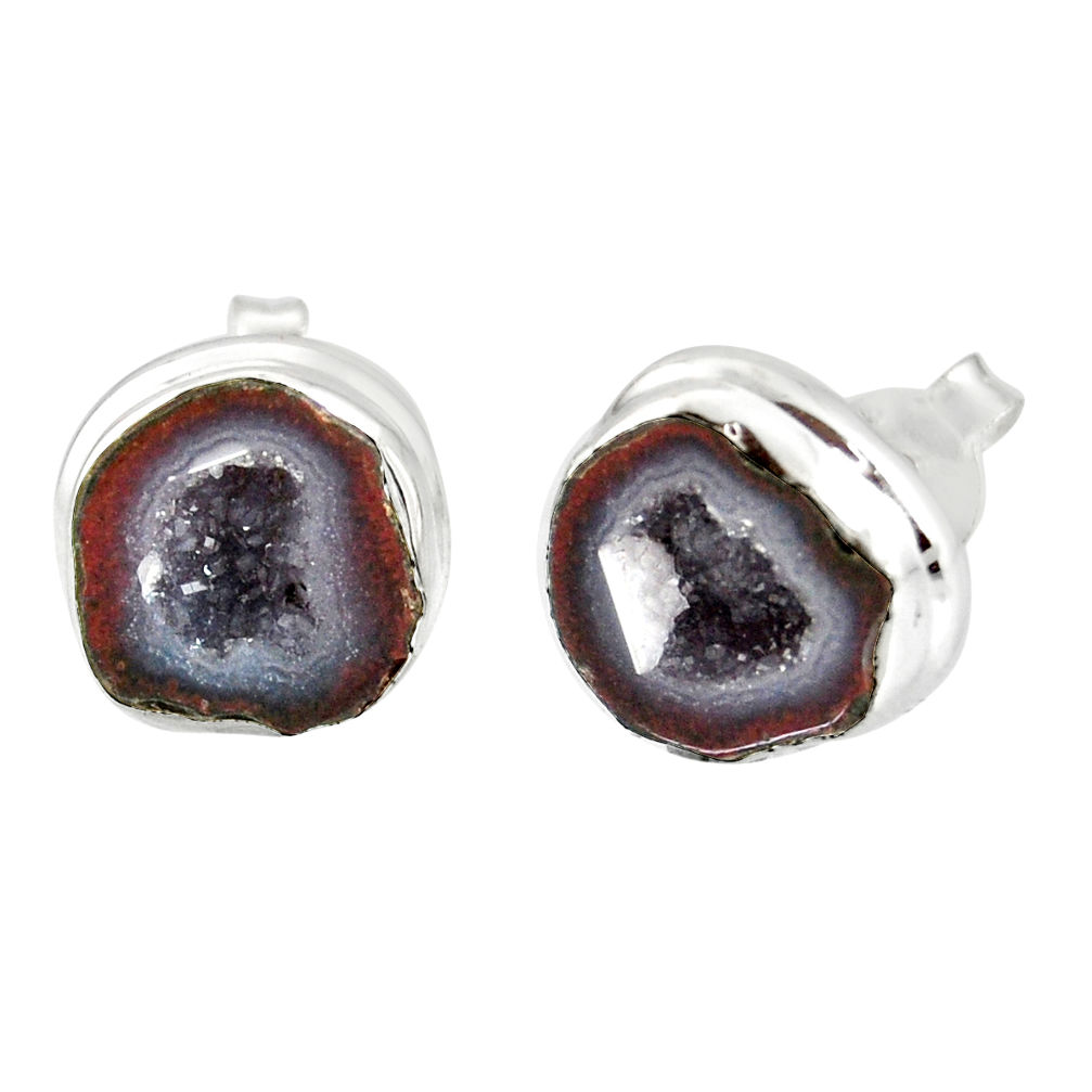 9.05cts natural brown geode druzy 925 sterling silver stud earrings r12089