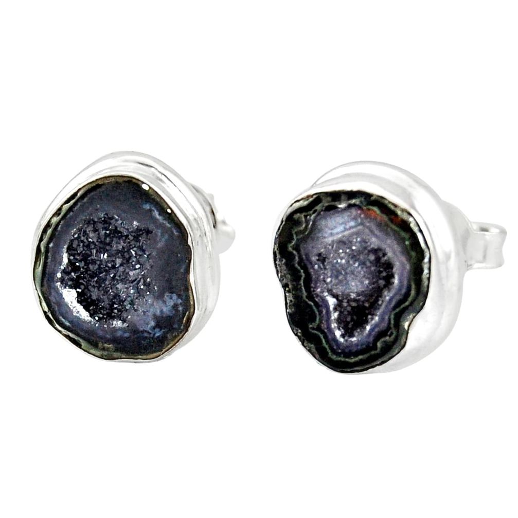 8.44cts natural brown geode druzy 925 sterling silver stud earrings r12090