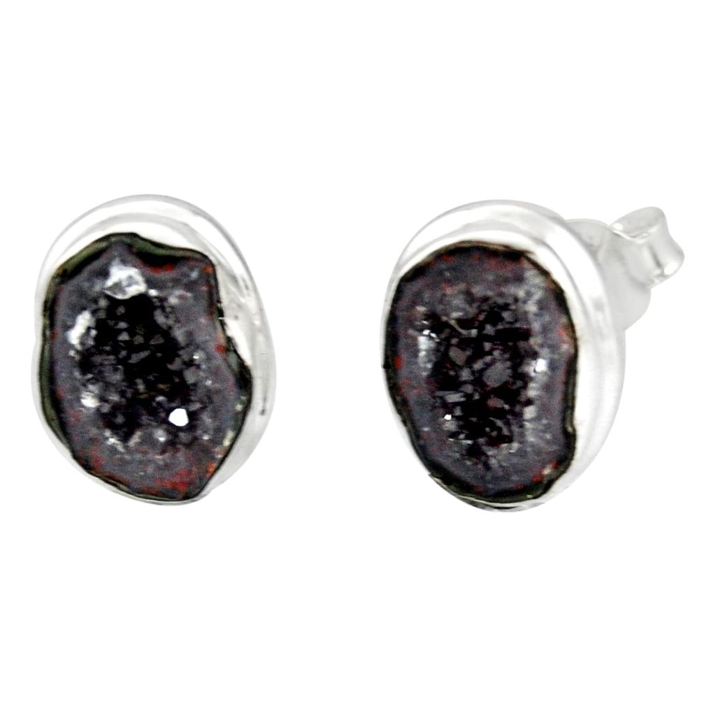 8.06cts natural brown geode druzy 925 sterling silver stud earrings r12096