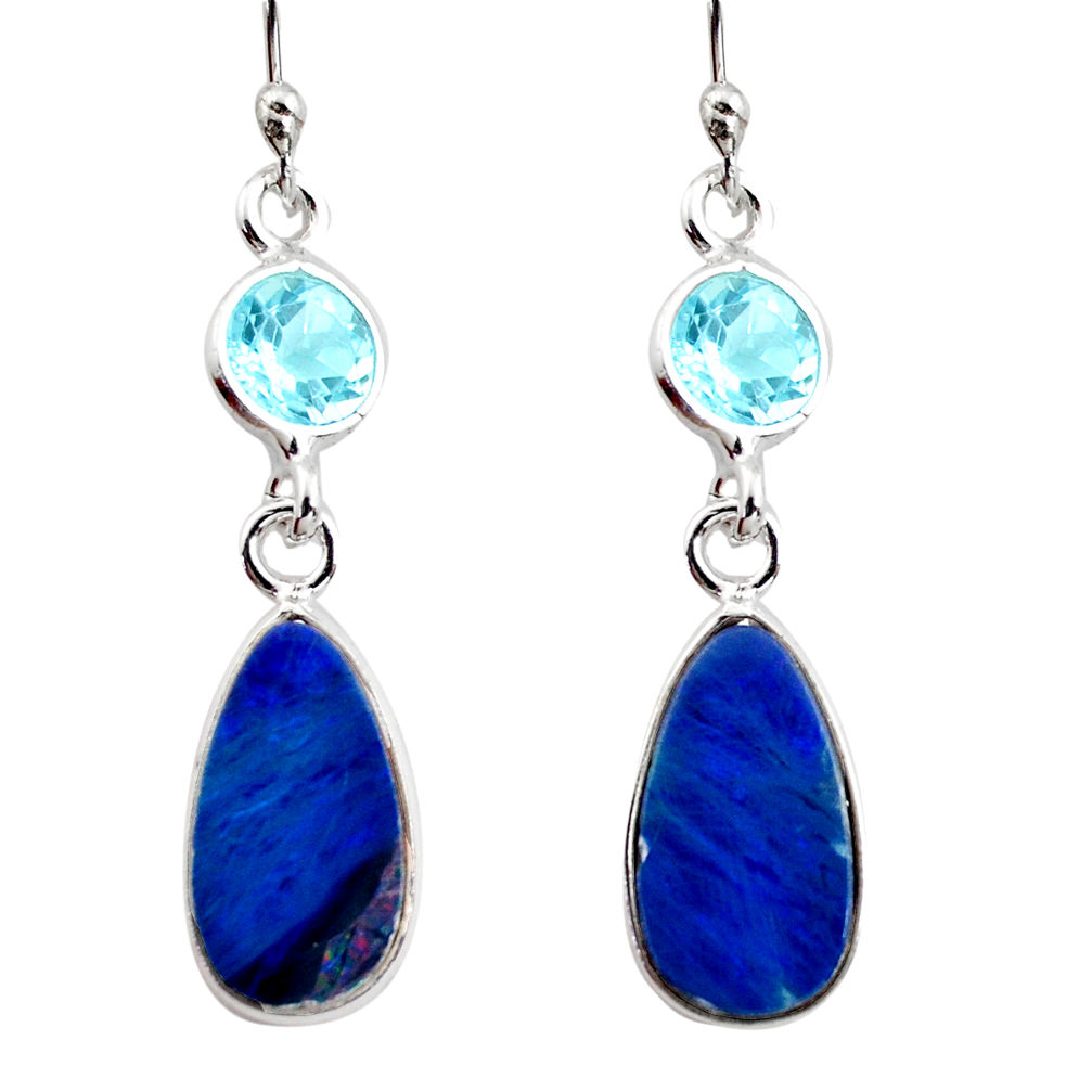7.51cts natural blue doublet opal australian 925 silver dangle earrings r12175