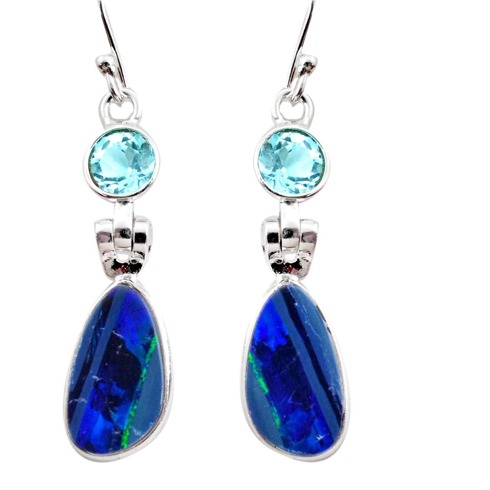 8.48cts natural blue doublet opal australian 925 silver dangle earrings r12177
