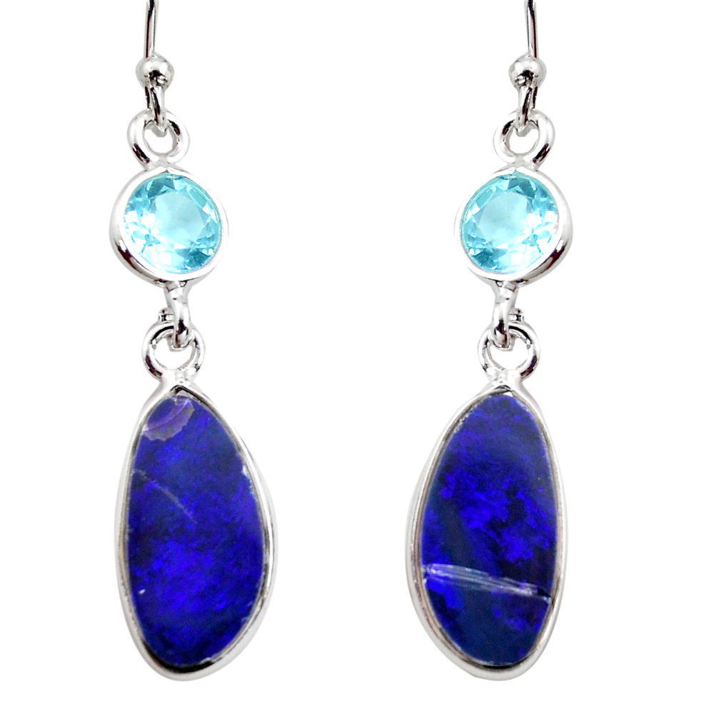 925 silver 6.94cts natural blue doublet opal australian dangle earrings r12179