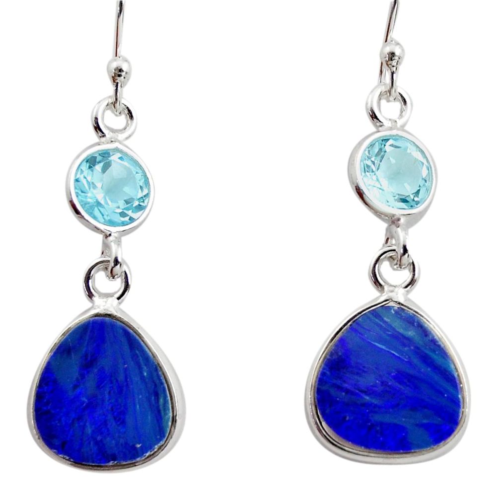 6.99cts natural blue doublet opal australian 925 silver dangle earrings r12181