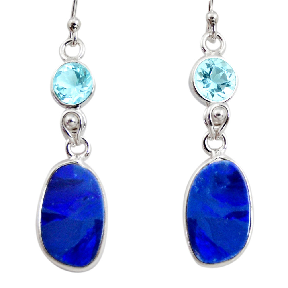 8.48cts natural blue doublet opal australian 925 silver dangle earrings r12189