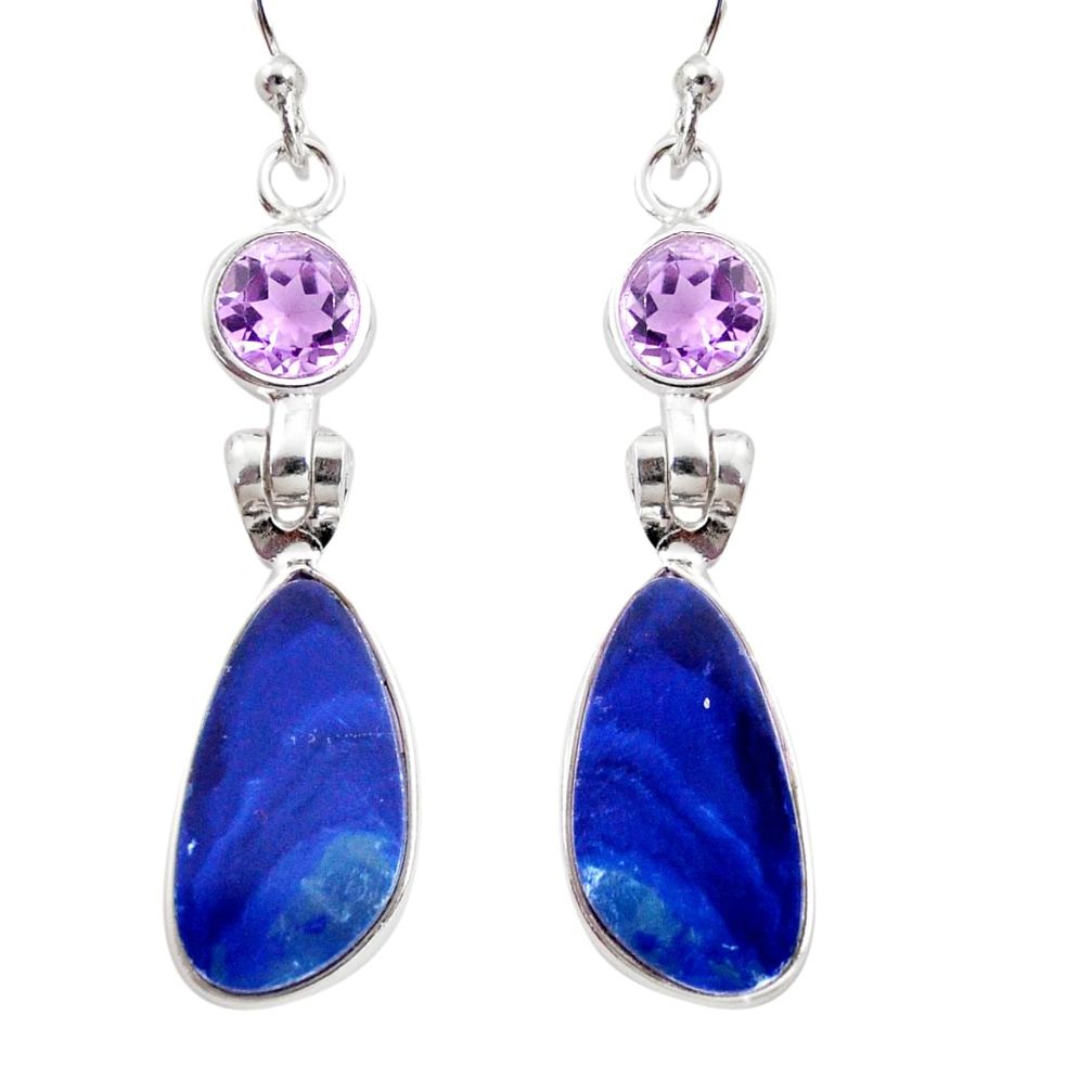 8.48cts natural blue doublet opal australian 925 silver dangle earrings r12192