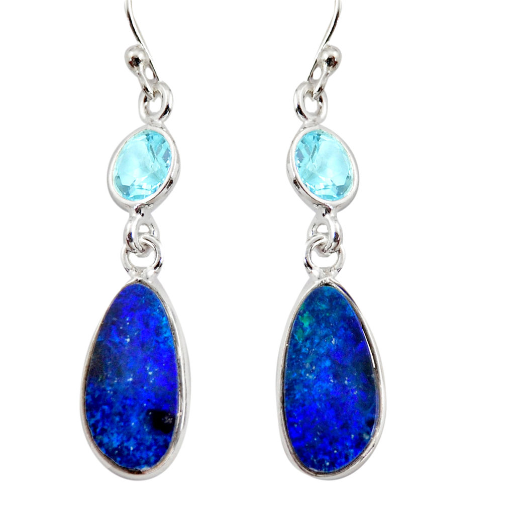 925 silver 6.99cts natural blue doublet opal australian dangle earrings r12193