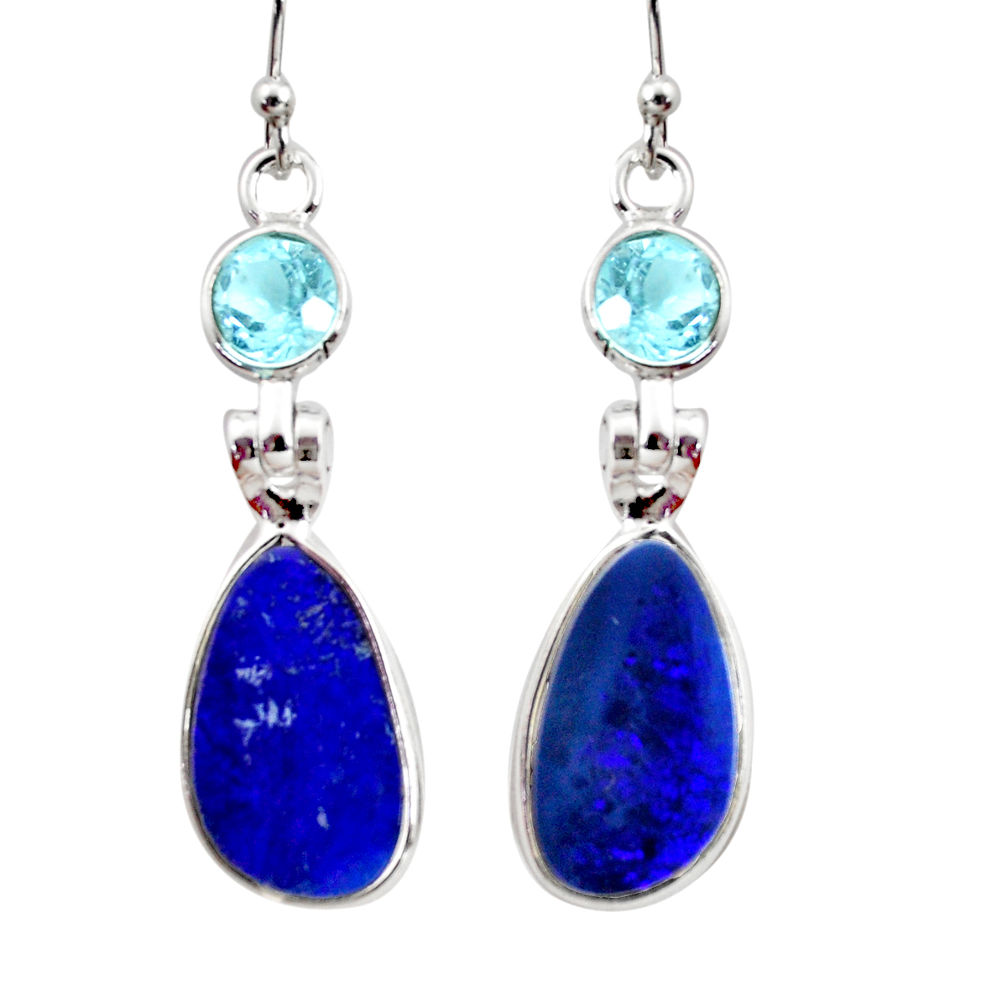 9.05cts natural blue doublet opal australian 925 silver dangle earrings r12194