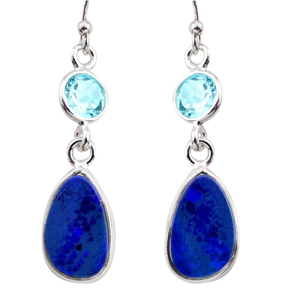 6.99cts natural blue doublet opal australian 925 silver dangle earrings r12197