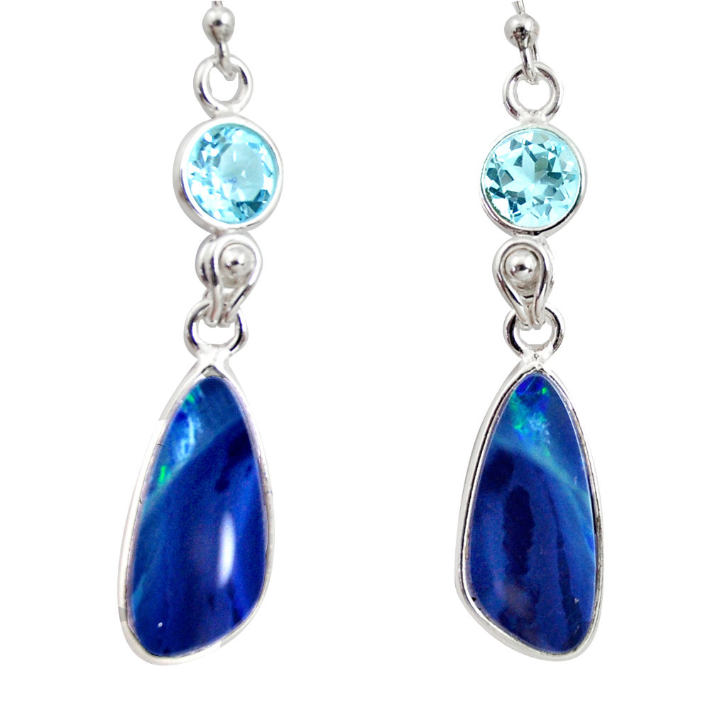 925 silver 8.48cts natural blue doublet opal australian dangle earrings r12199