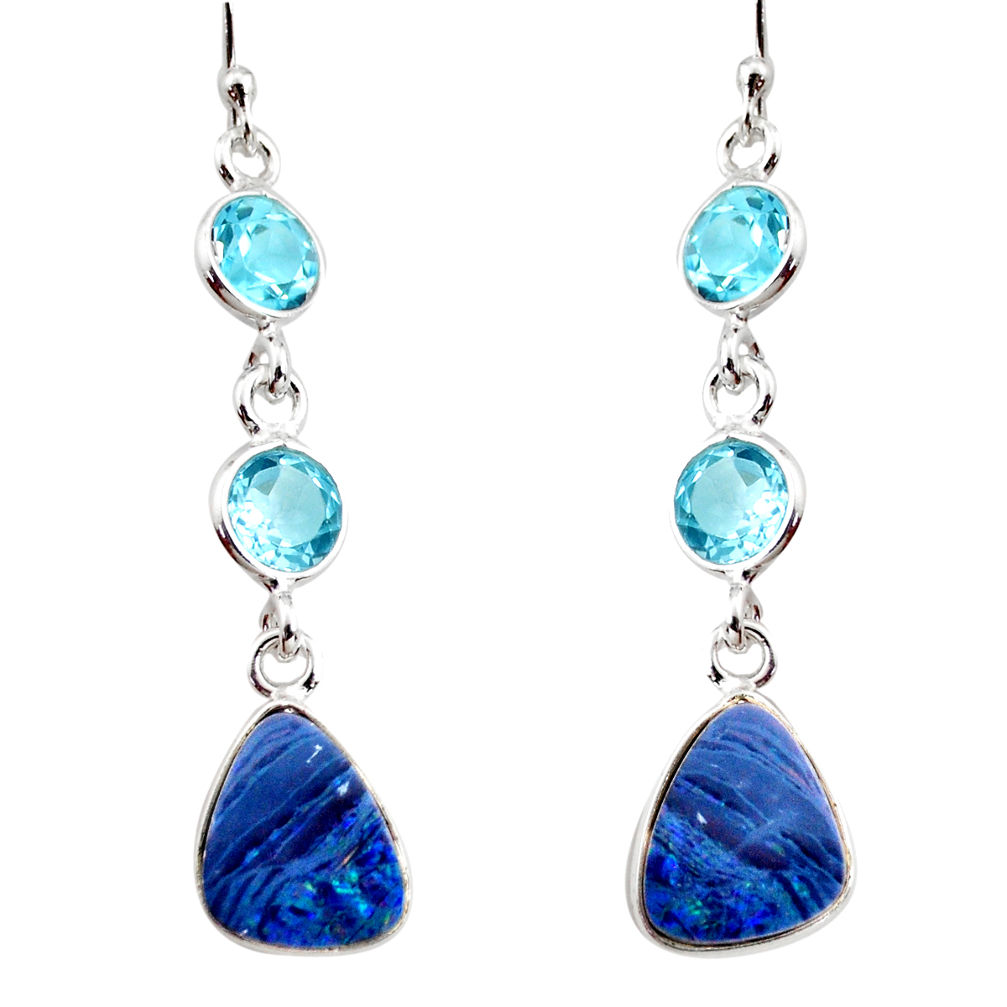 10.06cts natural blue doublet opal australian 925 silver dangle earrings r12202