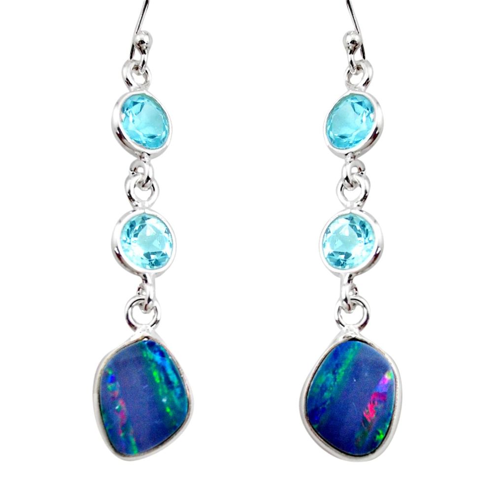 925 silver 10.48cts natural blue doublet opal australian dangle earrings r12203