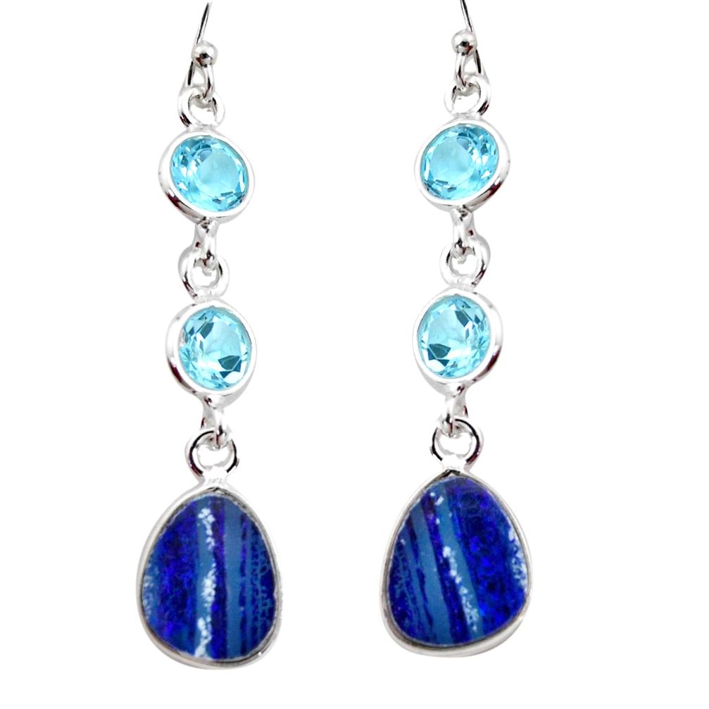 10.48cts natural blue doublet opal australian 925 silver dangle earrings r12208