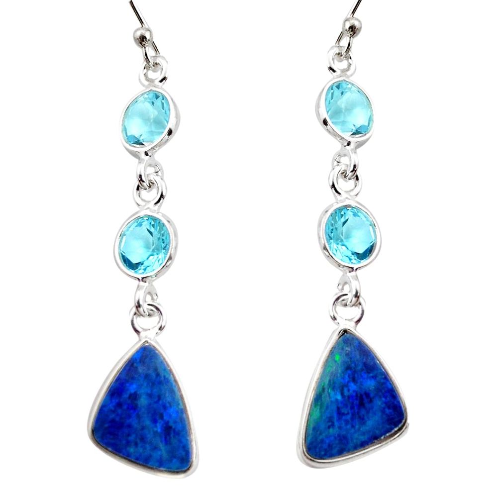 10.11cts natural blue doublet opal australian 925 silver dangle earrings r12211