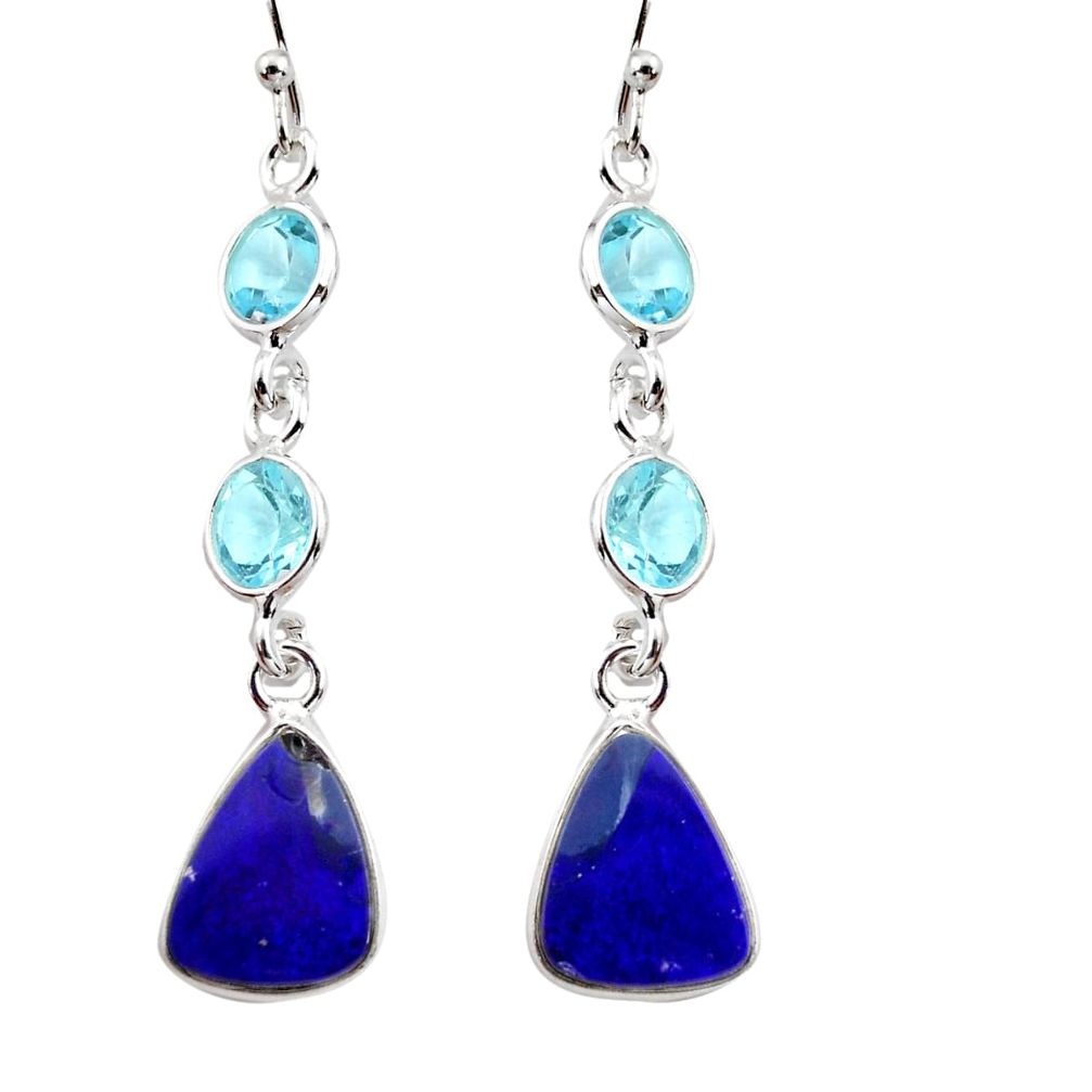 10.06cts natural blue doublet opal australian 925 silver dangle earrings r12217