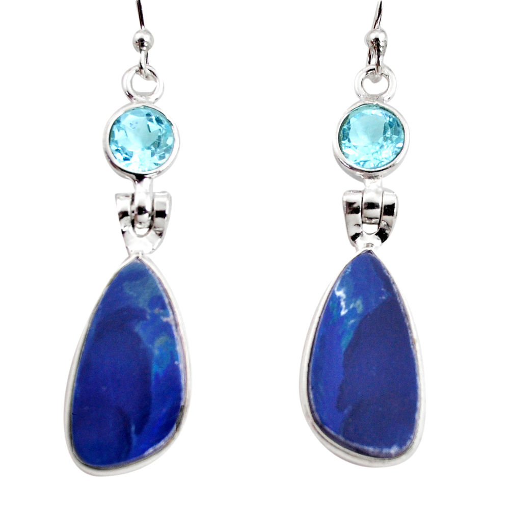 10.48cts natural blue doublet opal australian 925 silver dangle earrings r12228