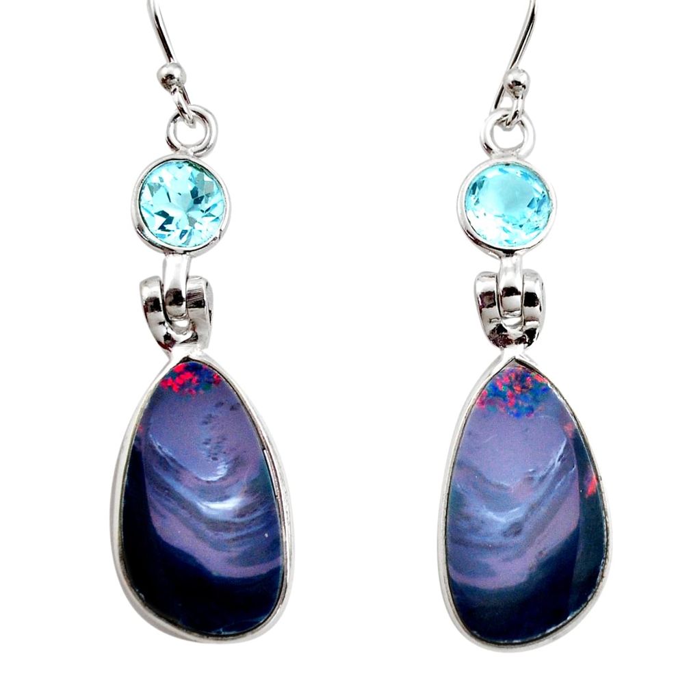 11.08cts natural blue doublet opal australian 925 silver dangle earrings r12239