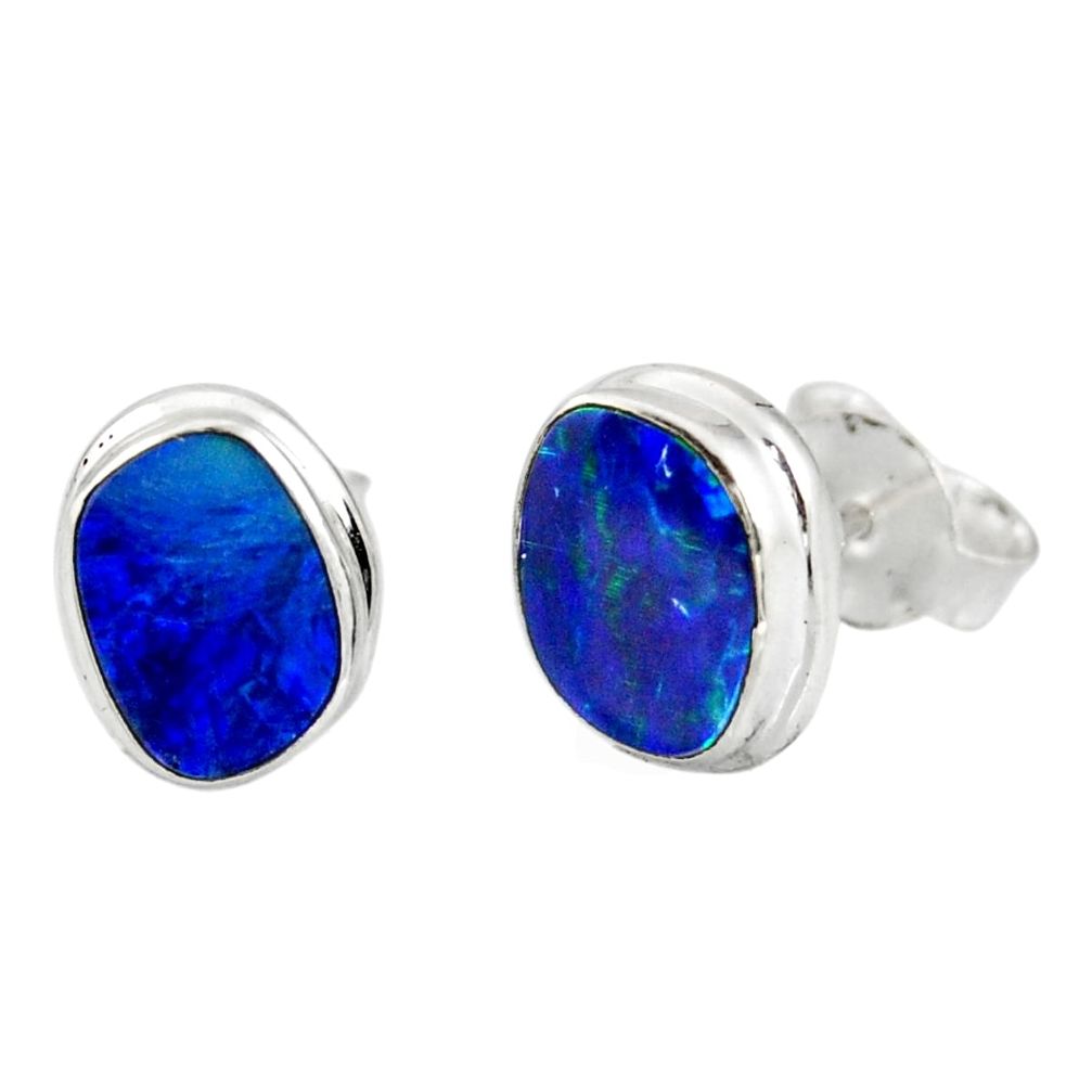 4.54cts natural blue doublet opal australian 925 silver stud earrings r12342